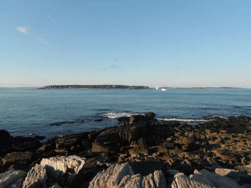 Peaks Island Summer Ocean Maine Rocks Blue Sky