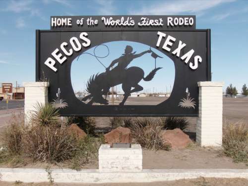 Pecos Texas World First Rodeo Metal Sign