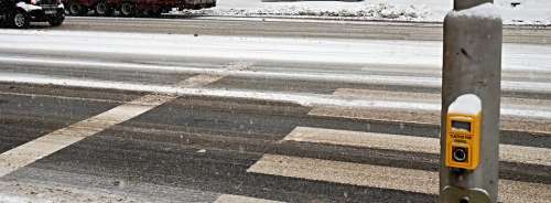 Pedestrian Crossing Cars Winter Road Snow Flakes