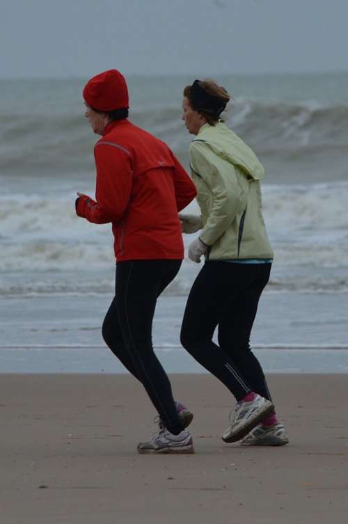 People Jogging Beach Sea Jogger Walk Sports