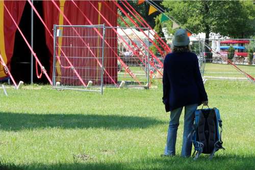 Person Woman Individually Wait Look Circus Tent