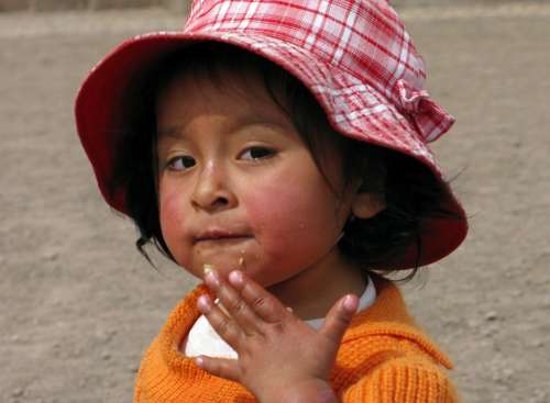 Peru Cusco Child Girl Hat Peruvian Eat
