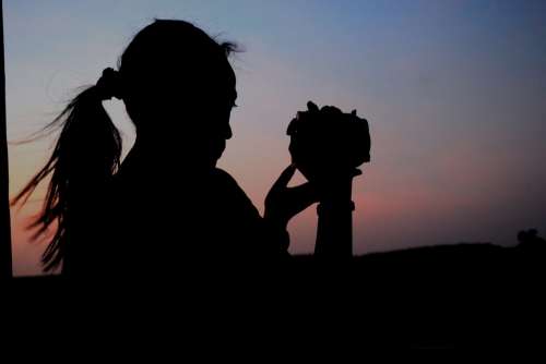 Photographer Female Silhouette Hair Camera Hand