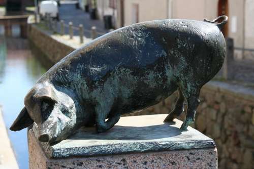 Pig Bronze Statue Wismar