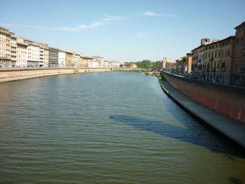Pisa Italy River Bridge Downtown Arno Building