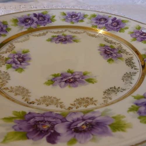 Plate Porcelain Old Plate Ditzy Violet Tableware