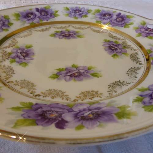 Plate Porcelain Old Plate Ditzy Violet Tableware