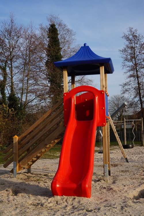 Playground Slide Tower Wood Plastic Colorful