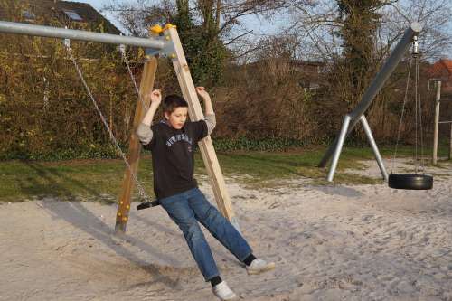 Playground Swing Boy Play Jump Off Fun