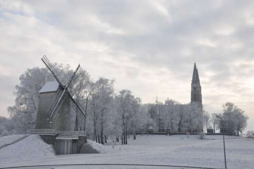 Podlasie Winter Windmill Biel Church
