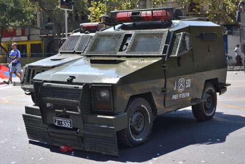 Police Armed Vehicle Protest Santiago Chile