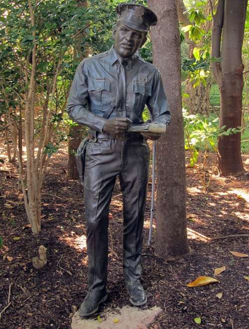 Policeman Statue Woods Writing Male Police