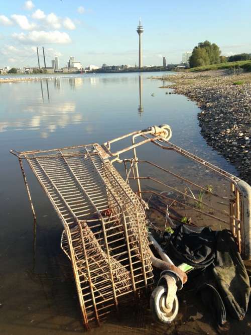 Pollution Rhine Flotsam Shopping Cart