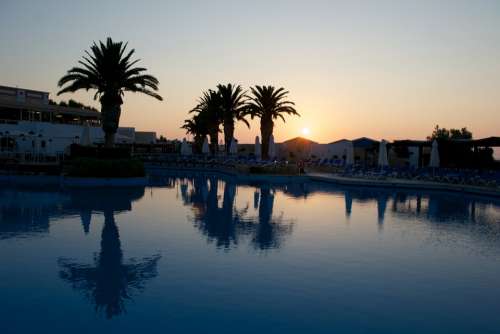 Pool Reflection Palm Tree Crete Hotel