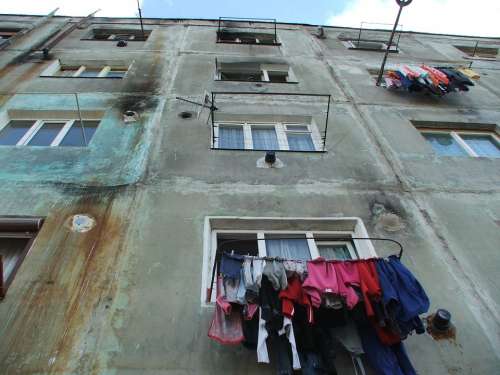 Poor Living Neighborhood Laundry Clothesline Old