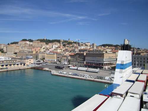 Port Car Ferry Sea Travel Vacations Italy Ancona