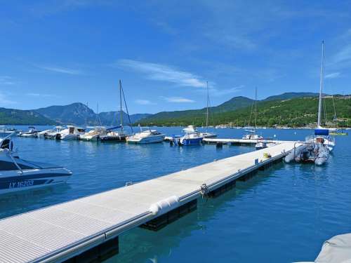 Port Lake Landscape Pier Sailboats Motor Boats