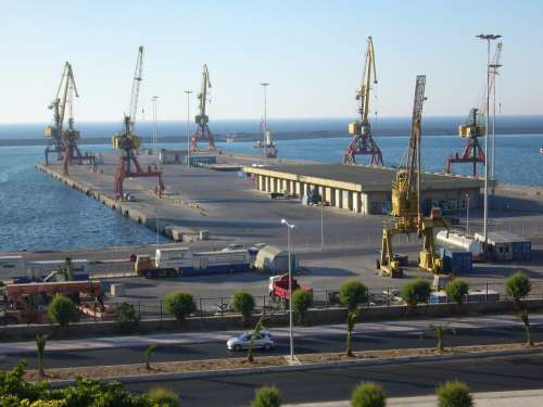Port Crete Greece Crane Machine Sea