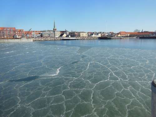 Port Ice Pancake Ice Harbor Blue Sunny Blue Sky