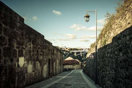 Porto Landscape Narrow Street Old Walls