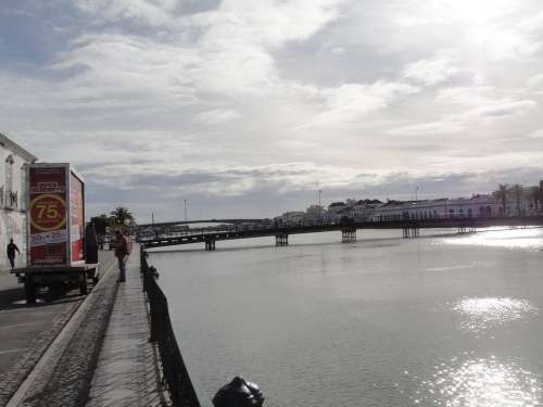 Portugal Tejo River Bridge Backlighting Cloudiness