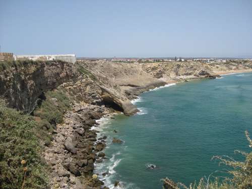 Portugal Sagres Cliff Ocean Water Beach Rocks