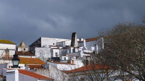Portugal Evora Old Town Architecture Clouds