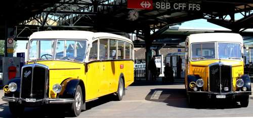 Post Cars Oldtimer Acid Diesel Bus Railway Station