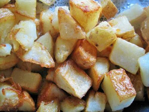 Potato Squares Frying Golden Brown Oil Food