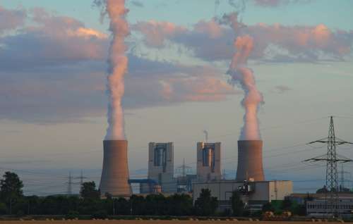 Power Plant Industry Brown Coal Steam Twilight