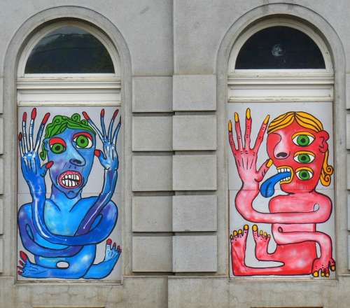 Prague Historic Center Window Graffiti Hauswand