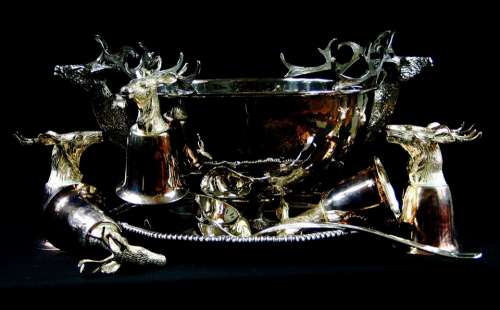 Punch Bowl Ladle Cups Party Stag Tray Set