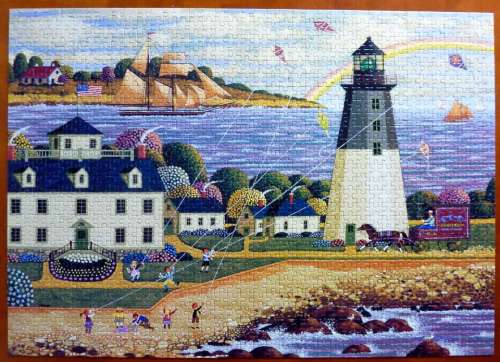 Puzzle Lighthouse Colorful Sea Village Coast