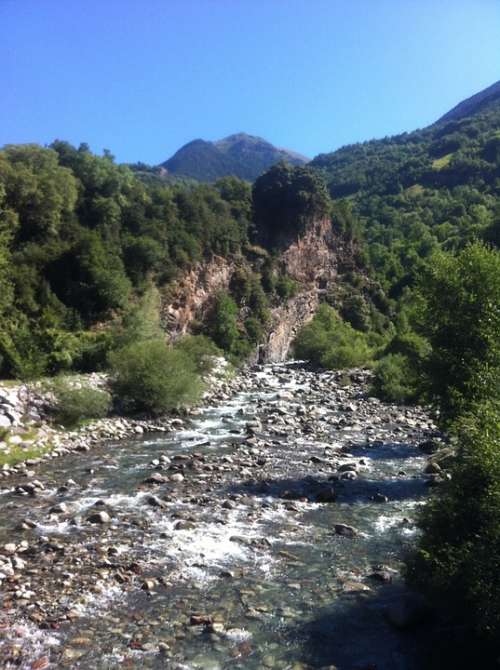 Pyrenees River Nature Landscape Mountains Trees