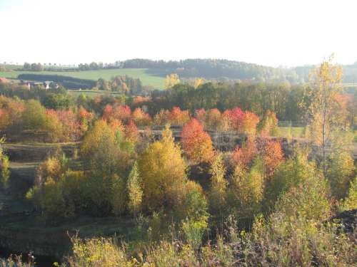 Quarry Landscape Autumn Background Colorful