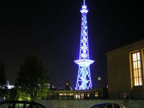 Radio Tower Berlin Night Tower Illuminated Blue