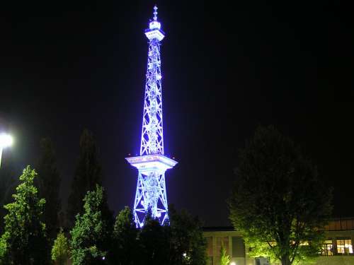 Radio Tower Berlin Night Tower Illuminated Blue