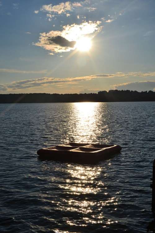 Raft Cloud Sun Mountains Sea Trees Lake Swim