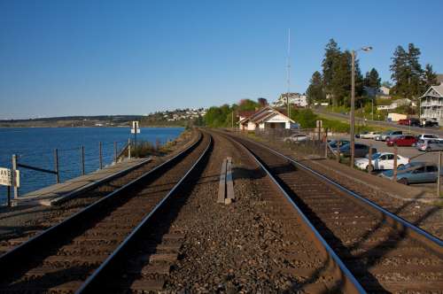 Railroad Tracks Track Tree Clouds Sky Washington