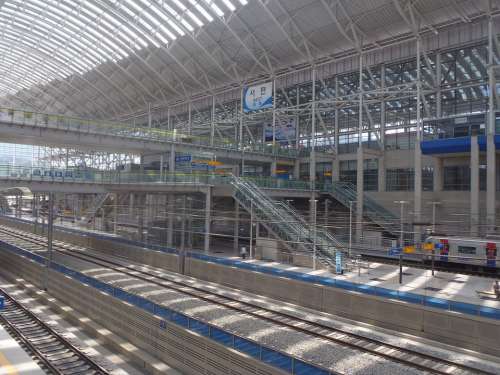 Railway Station Korea Platform Train Railway Ktx