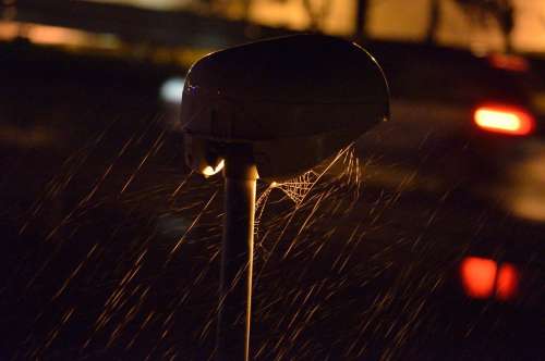 Rain Drops Raindrops Lamppost Light Road Night