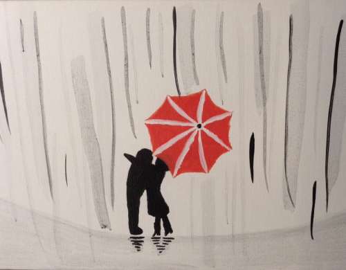 Rain Umbrella Couple Kiss Kissing Rainy Orange