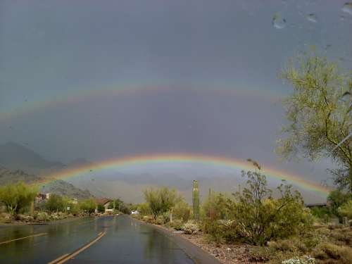 Rainbow Street Wet Rain Arizona Landscape Weather