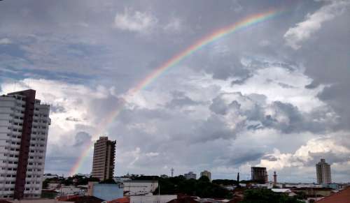 Rainbow Landscape Buildings City Sky Afternoon