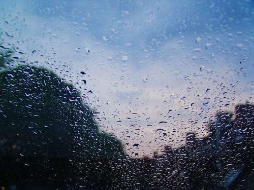 Raindrop Water Rain Wet Beaded Close Up Blue Sky