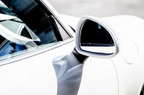 Rear View Mirror Car White Close-Up Image Sport