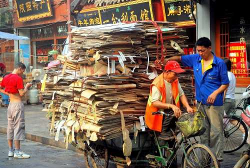 Recycle Recycling Man People Cardboard Trash Load