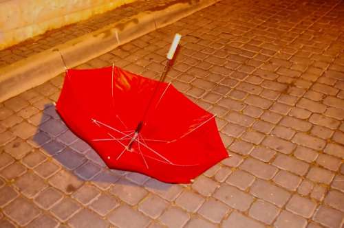 Red Umbrella Lost Urban Sad Winter Wind