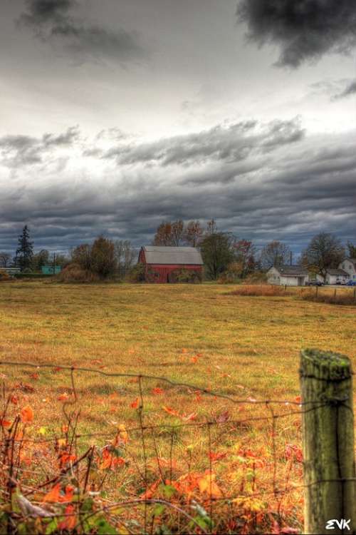 Red Barn Country Nature Clouds Beautiful
