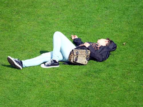 Relaxing Girl Woman Femme Sleeping Female Grass
